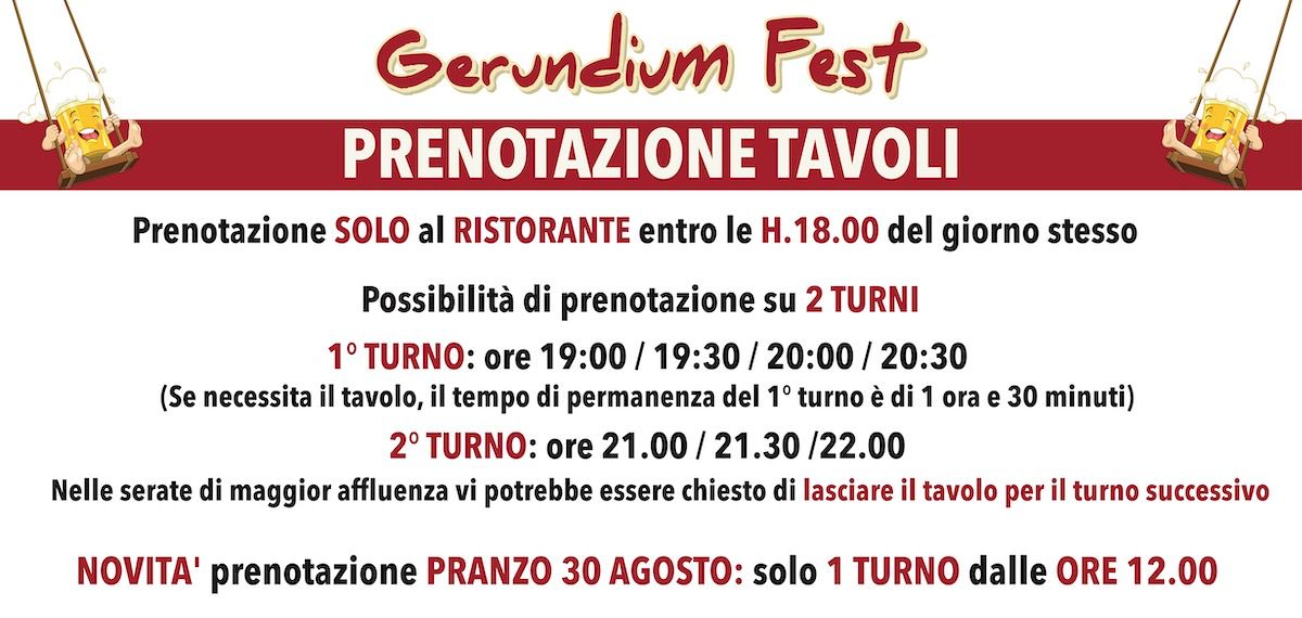 Prenotazione tavoli Gerundium Fest