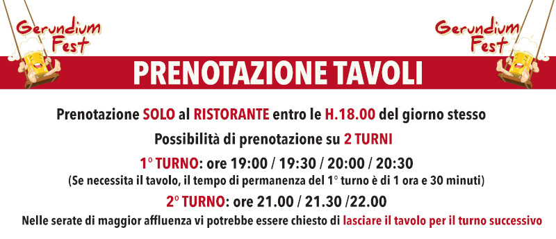 Prenotazione tavoli Gerundium Fest